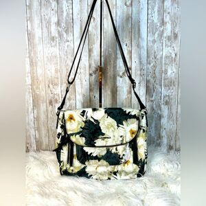 New Karl Lagerfeld Paris Cara Nylon Flower Messenger Crossbody Shoulder Bag, EUC